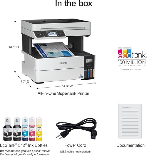 Epson EcoTank Pro ET-5170 Wireless Color All-in-One Printer - Scanner, Copier, Fax & Auto Document Feeder | Large White