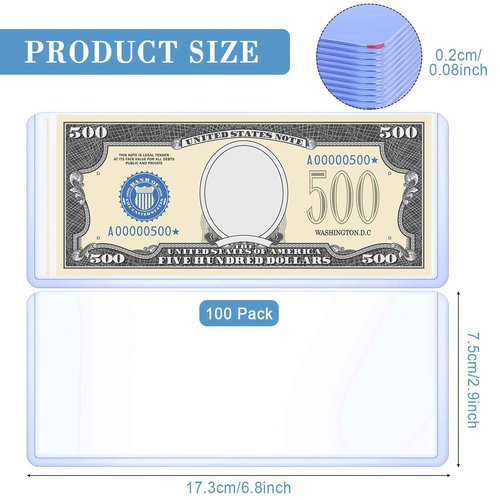 Sepamoon 100 Pieces Dollar Bill Sleeves, 6.9 x 2.95 Inch Hard Plastic Clear Currency Sleeves Waterproof Currency Holder Dollar Bills Display Protector Organizer Case Supplies for Collectors