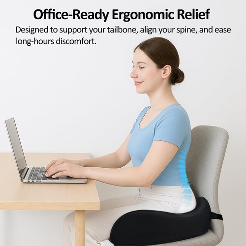 EaseDrives X Large Memory Foam Seat Cushions for Office Chairs, Long Sitting Pressure Relief Ergonomic Office Chair Cushion for Butt Coccyx Tailbone Sciatica, Car Seat Booster for Height (Pure Black)