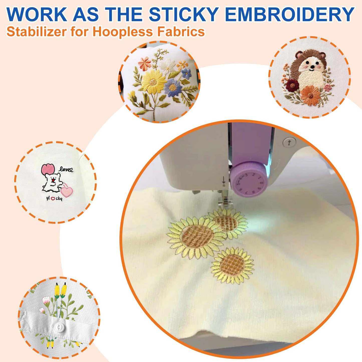 FURWEY 12PCS 8.5"x11" Wash Away Embroidery Stabilizer – Self Adhesive & Printable, Water Soluble Paper for Hand and Machine Use