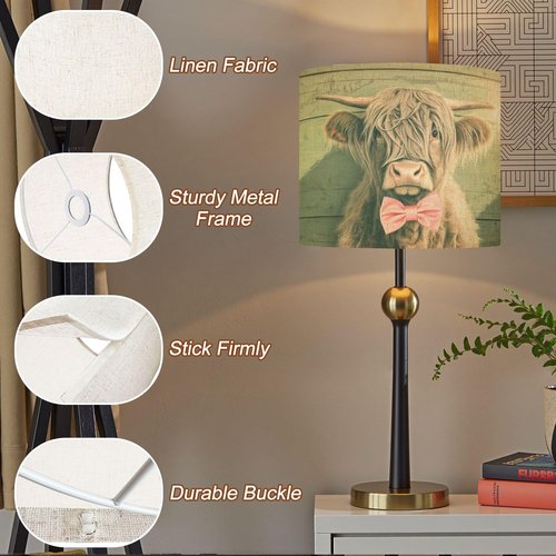 Sage Green Lampshades Farmhouse Lamp Shades set of 2 Charming Highland Cow Vibrant Pink Bow Tie Light Shade for Table Lamps Floor Lamps Drum Lamp Shades Pendant Light Shade Replacement