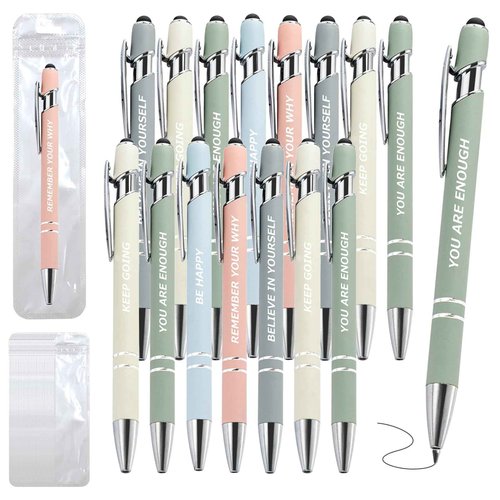 200 Pcs Inspirational Pens Kit with Stylus Tip & Sayings – 100 Motivational Pen + 100 Individual Bags – Uplifting Quote & Positive Ideas – For Teachers, Office,School,Meetings,Team Events(Foggy Hues)