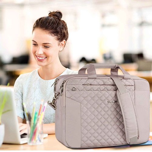 KROSER 17 Inch Laptop Briefcase Bag - Expandable Computer Case With Anti Theft, Waterproof Messenger Shoulder Bag for Business, Office, Travel - Pink