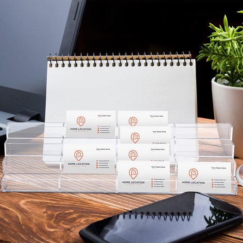 Hoteam Acrylic Business Card Holder for Desk Multiple 16 Slot 4 Tier Large Business Card Organizer Display Rack Clear Plastic Holder Stand for Home(2 Pcs)