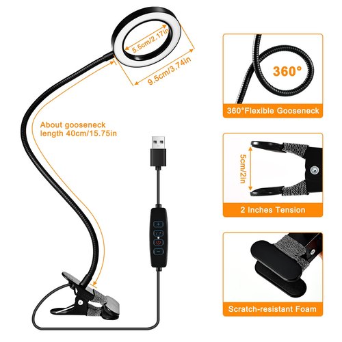 10X Magnifying Glass with Light and Timer, 2 in 1 Magnifying Desk Lamp, 3 Color Modes 10 Dimmable Brightness, Flexible Gooseneck Magnifier with Light for Craft Hobby Sewing Close Work(No Adapter)