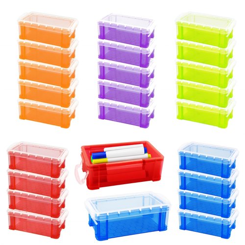 20 Pcs Plastic Crayon Box Bulk Stackable Crayon Organizer Storage Containers with Latching Lid Stationery Storage Containers for Office School Classroom Supplies Crayons Pens Mini Pencils Gifts