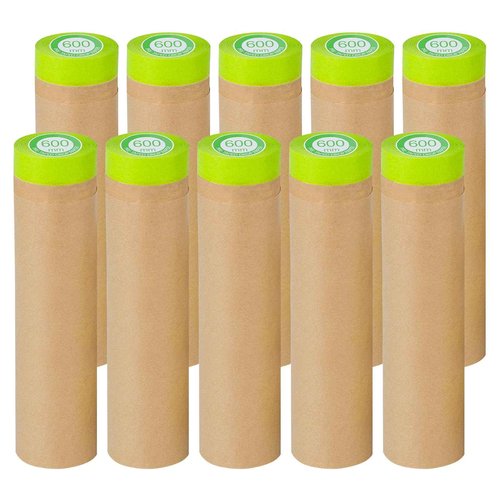 Pre-Taped Masking Paper for Painting - 24" x 50' Painters Paper and Tape Attached for Automotive and House Paint Protection, Covering Windows, Skirting, Frames, Cars and Auto-Body (10 Rolls)