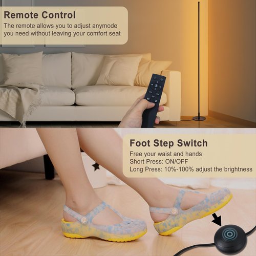 38°GARDEN Modern Floor Lamps for Living Room, 56" LED Black Corner Lights with Remote, Dimmable, Floor Standing Lamp for Bedroom Home Office