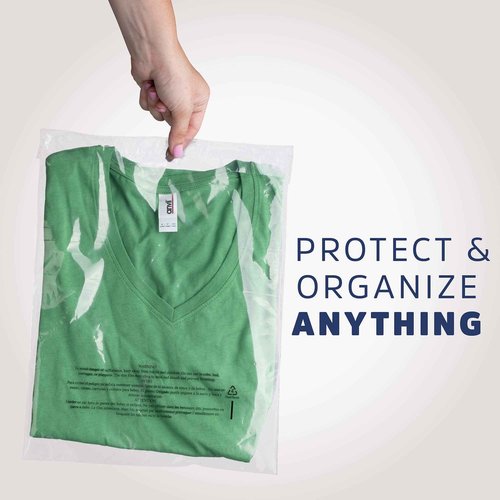 GPI - Pack of 500 12" X 18" Clear Self Seal Poly Bags, 1.5 Mil - Resealable Polybags with Adhesive Strip & Suffocation Warning for Packaging T Shirts Clothing. Perfect for Shipping Supplies with FBA