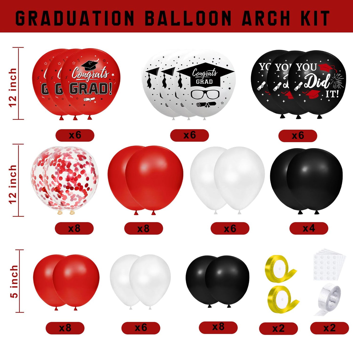 Graduation Decorations Class of 2026, Red and Black Graduation Decorations, Balloons Boxes (4PCS) with Letters 2026 GRAD So Proud of You, Congrats Grad Decorations for High School & College