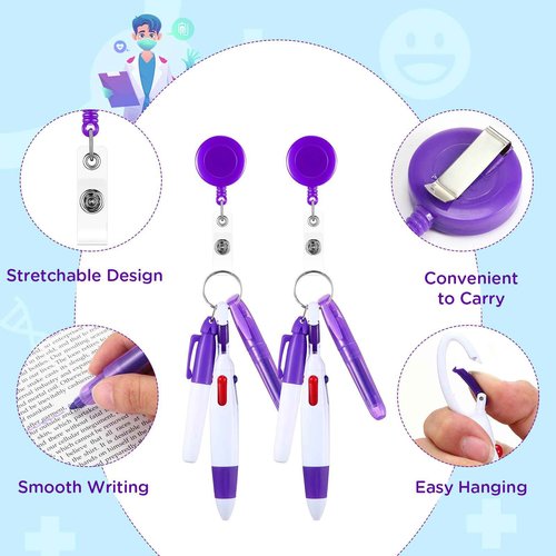 Dunzoom 240 Pcs Nurse Pen Set Back to School Gift Include Retractable Shuttle Pens Mini Tip Highlighters Marker Pens Badge Clips Appreciation Gifts for Nursing Assistant Student School Staff