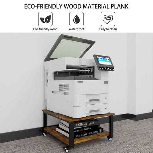 Natwind 2 Tier Laser Printer Stand,23.6''x23.6''x12.6'' Large Printer Table Copier Stand,Heavy Duty Rolling Printer Cart with Wheels for Home Office (Retro)