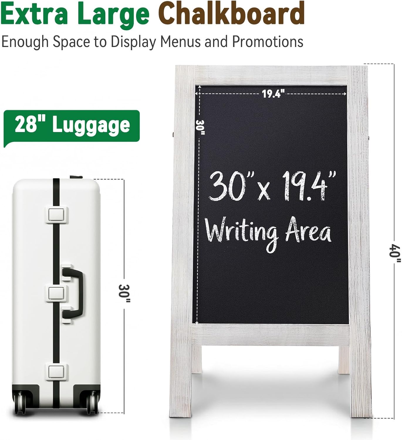 TEAKMAMA Chalkboard Signs - 40x20 Double-Sided A-Frame Easel for Outdoor Business & Weddings - White