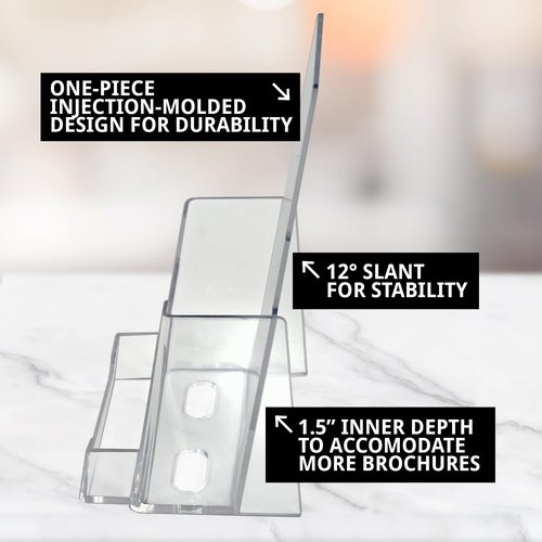 Azar Displays, 252922, Counter Brochure Holder for Trifold Flyers, Business Card or Gift Card Attachment, Advertisment Retail Display Stand, Countertop Literature Organizer, Acrylic, Clear, 10-Pack