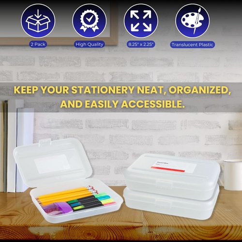 1InTheOffice Clear Plastic Pencil Case, Plastic Pencil Box, Pencil Case Organizer, 8" x 5", 6 Pack