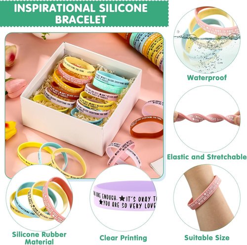 Ecation 36 Pcs Mental Health Awareness Wristbands - Motivational Silicone Bracelets for Events & Gifts
