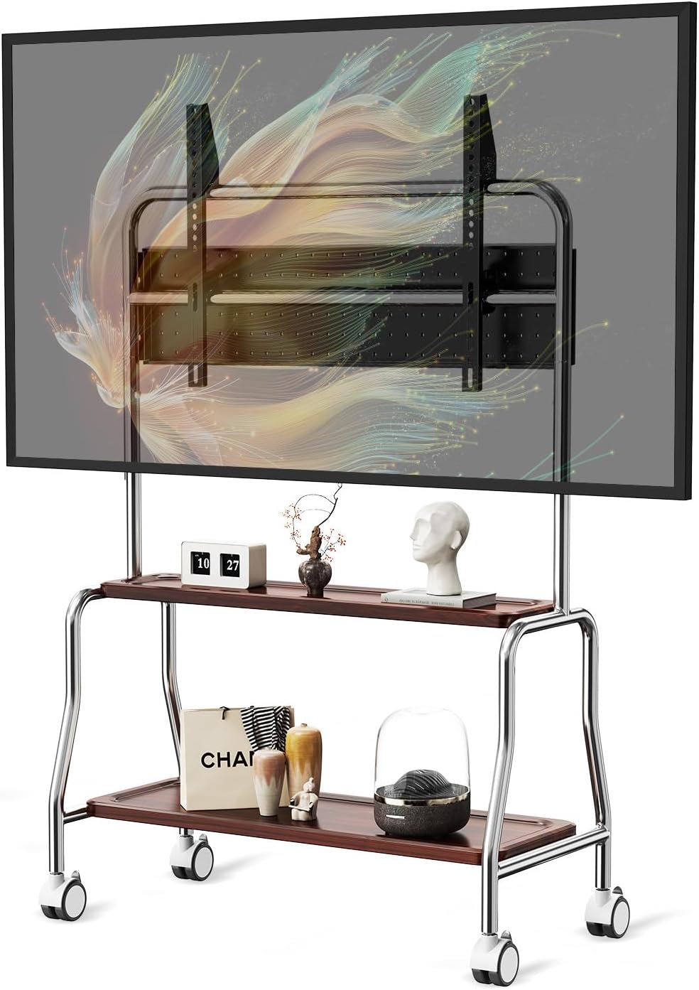 Skiennix Mobile TV Cart - Rolling Stand for 32 to 75 Inch Flat Screens | Stainless Steel, Locking Wheels, 110 Lbs Capacity
