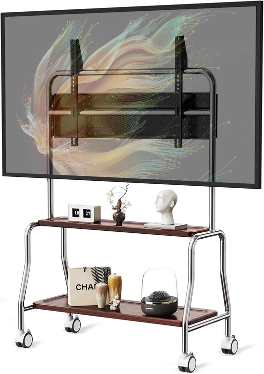 Skiennix Mobile TV Cart - Rolling Stand for 32 to 75 Inch Flat Screens | Stainless Steel, Locking Wheels, 110 Lbs Capacity