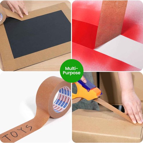 ADHES Biodegradable Kraft Paper Tape Eco Friendly Packing Tape Writable Non-Coated Surface for Masking, Sealing, and Packaging Use,2inch x 55 Yards,36Rolls