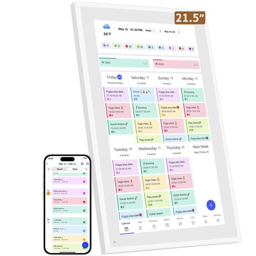 Smart Digital Calendar: 21.5-Inch Electronic Wall Calendars & Chore Chart, Full HD Interactive Touchscreen Display for Family Schedules Planner,Seamless Scheduling/Organizing-Wall/Desk Mountable