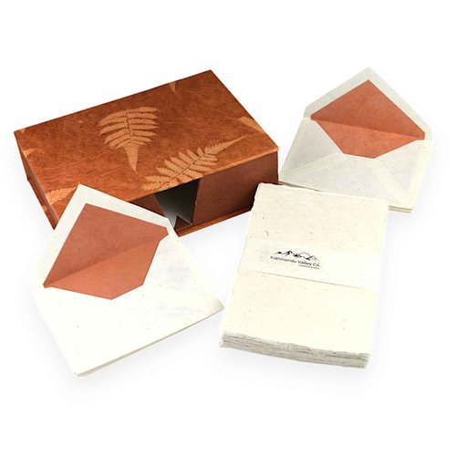 Kathmandu Valley Co. Vintage Stationery Gift Box Set with 50 Handmade A5 Deckle-edge Lokta Paper Sheets and 30 Envelopes (Rustic Fern)