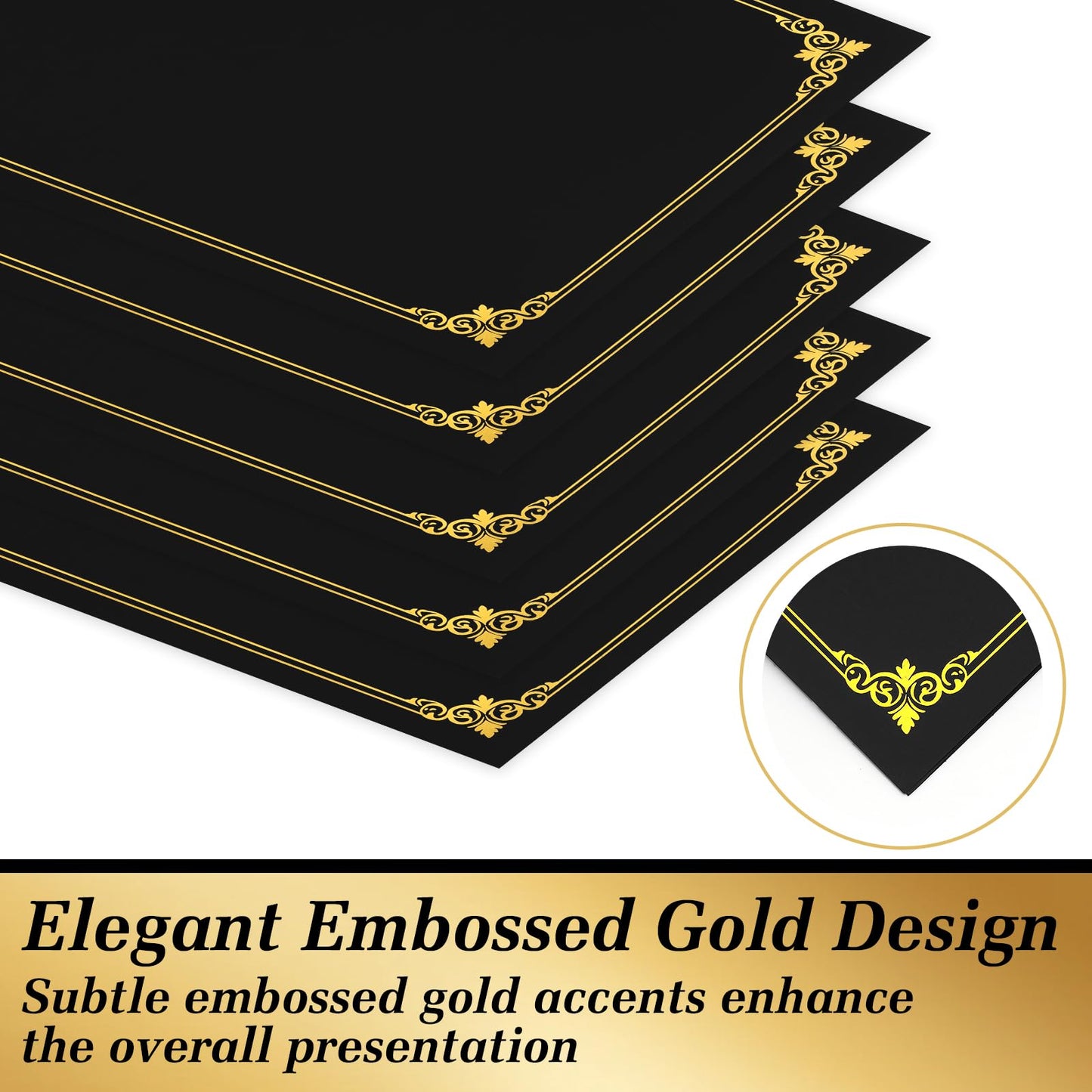 LigneDouce 30Packs Black Certificate Holders Bulk, 300gsm Cardstock Diploma Covers with Gold Foil Border, for Letter Size 8.5 x 11 Certificates, Award & Graduation Document Covers