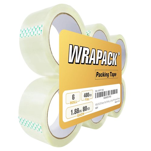 Packing Tape Refills - Heavy Duty Clear Packaging Tape, 6 Rolls, 1.88'' Wide, 80 Yards Each