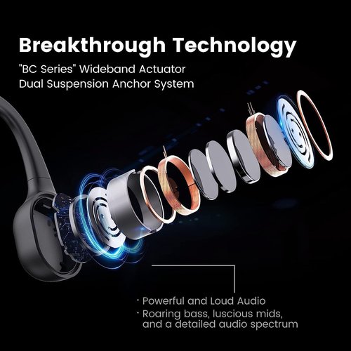Mojawa Run Plus Bone Conduction Headphones - Open-Ear Bluetooth, 32GB MP3 Player, IP68 Waterproof, Deep Bass, Secure Fit - Black