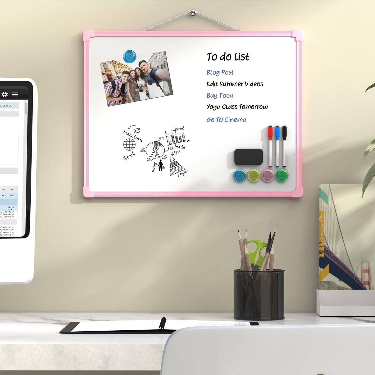 MaxGear Double-Sided Dry Erase Board for Wall, 16"x12", Pink Frame