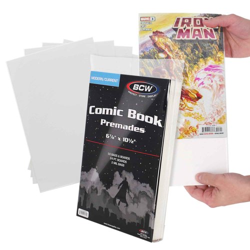 BCW Current Premade Comic Bags & Boards | Preloaded Sleeves & Backer Boards for Modern Comics (250 Pack, Non-Resealable)