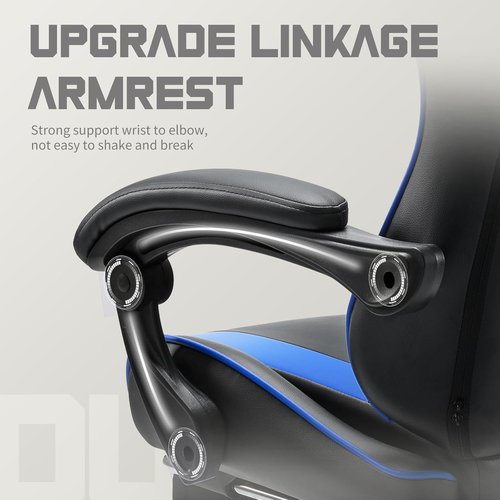 DUMOS Ergonomic Gaming Office Chair - Height Adjustable with Footrest & Headrest | Deep Blue PU Leather