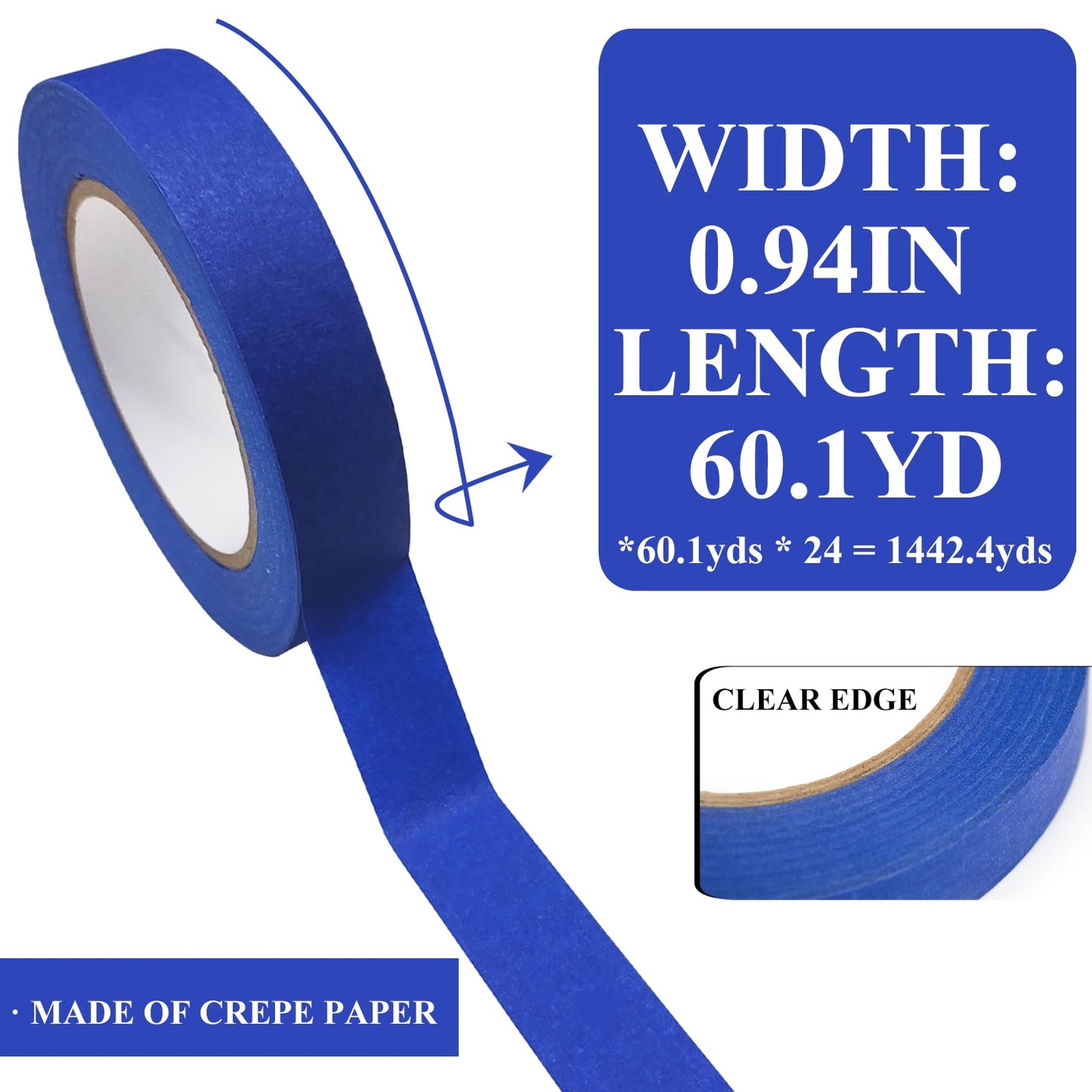 SmaringRobot Blue Masking Tape, Painters Tape, Painting Tape (1442.4yd=0.94IN*60.1yd*24), Original Multi-Surface Easy Removal Paint Tape with Medium Adhesive Backing for Indoor Outdoor Use, 24 Rolls