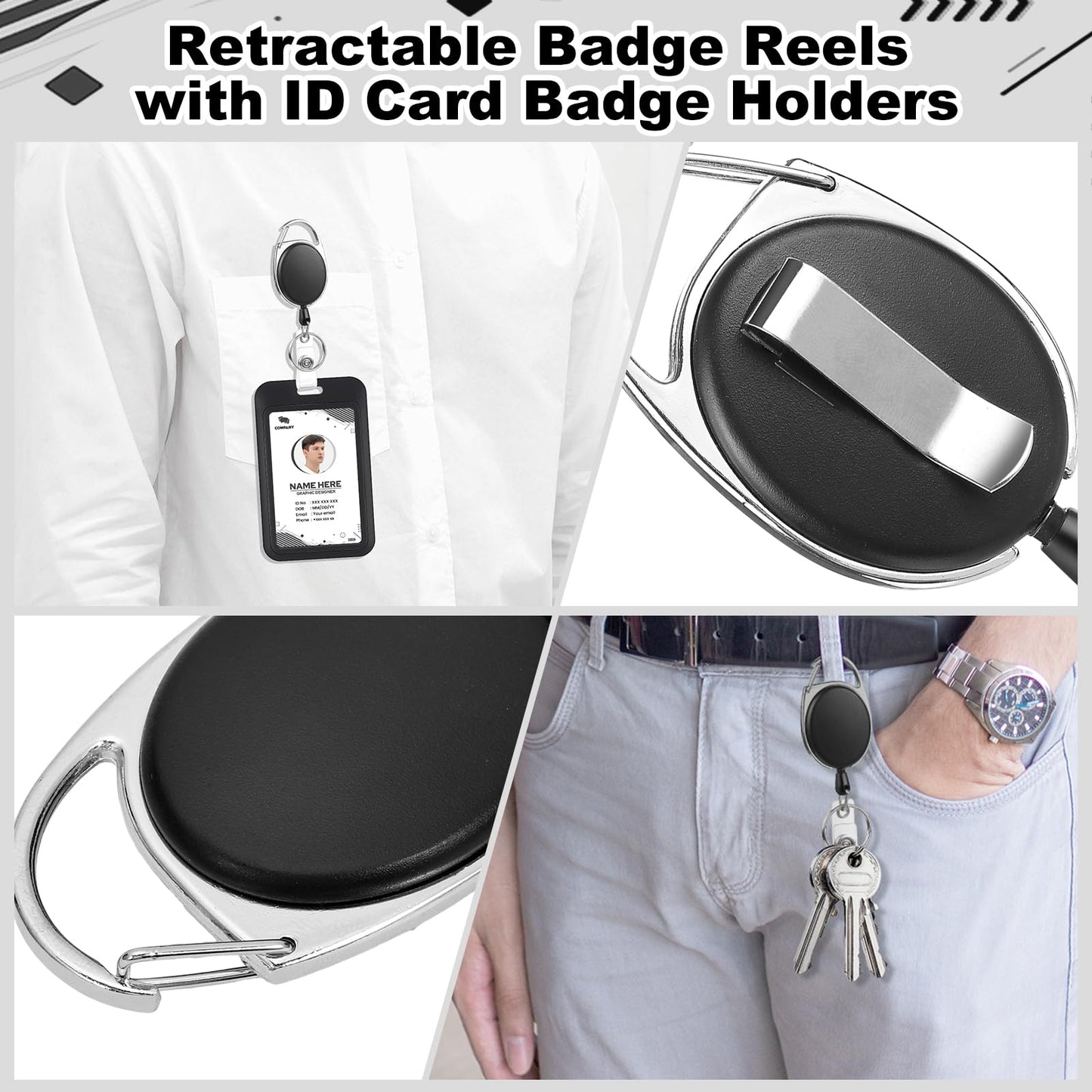 5 Pack Badge Holder Retractable Clip Heavy Duty Reels with Vertical Sliding ID Badge Holder Black Hard Plastic for Women Nurse Teacher Student