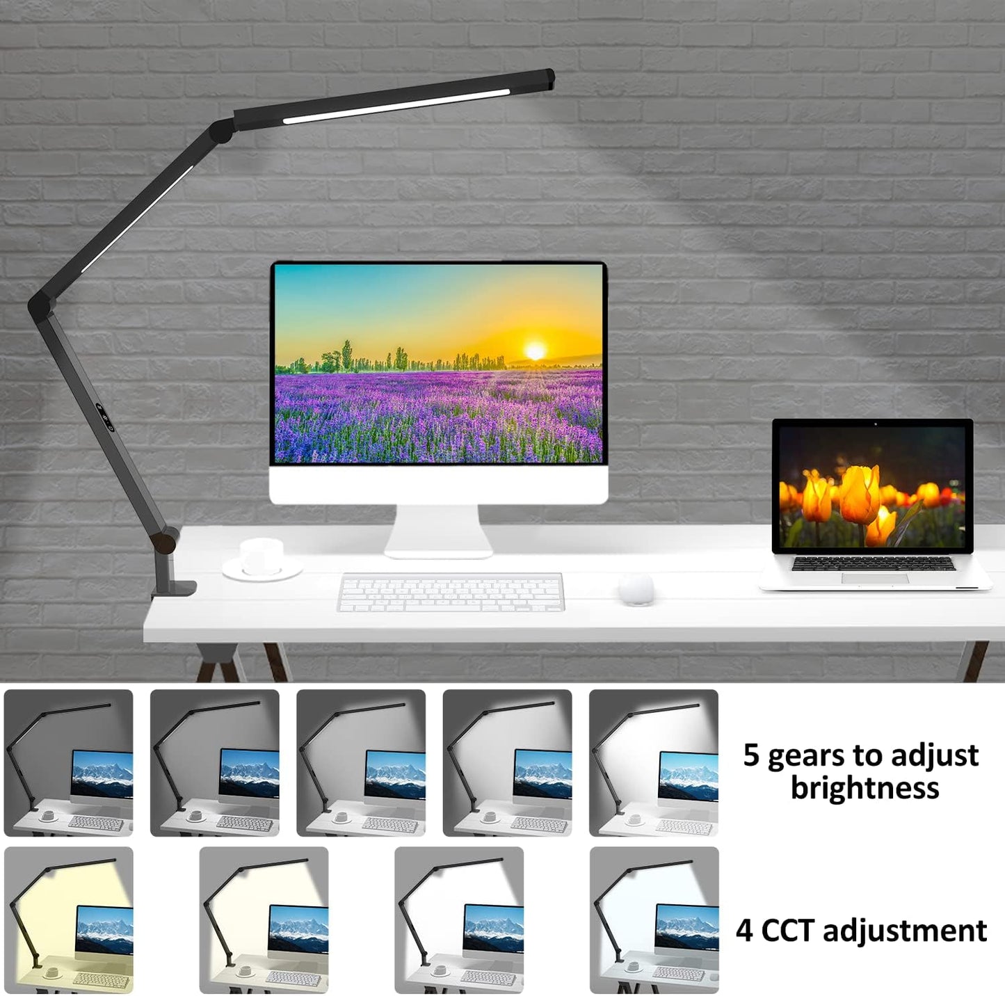 Skiennix LED Desk Lamp - Adjustable Architect Lamp with Dual Light & 5 Brightness Levels | Eye-Care Design
