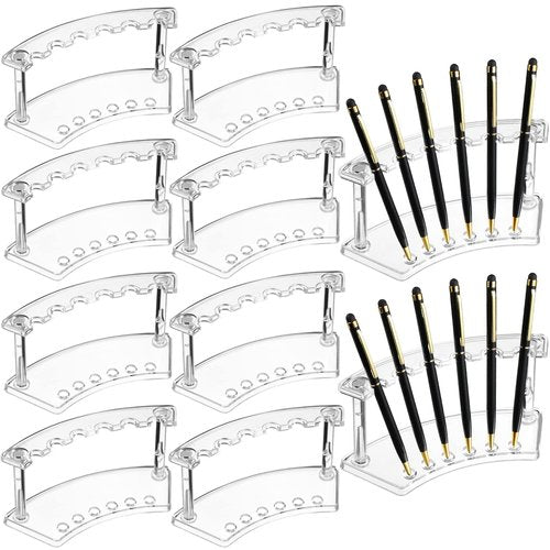 Chinco 10 Pieces Plastic Pen Holder Clear Display Stand 6-slots Display Stand Eyebrow Pen Makeup Brush Rack Organizer for Back to School Office Home Supplies, Vertical