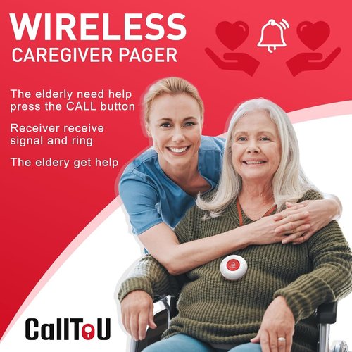 CallToU Wireless Caregiver Pager - Smart Alert System for Seniors & Patients | Easy-to-Use Hand Call Bell