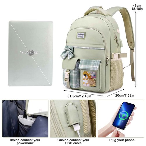 kadilong 17.3 Inch School Backpack for Girls,Kids Bookbag for Middle High School,Laptop Backpack Women Mochila para Niñas