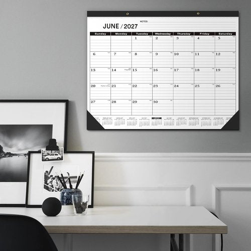 **Regine Switzerland Desk Calendar 2026-2027 | Large 22x17 with PVC Cover & Notes List (Black)**