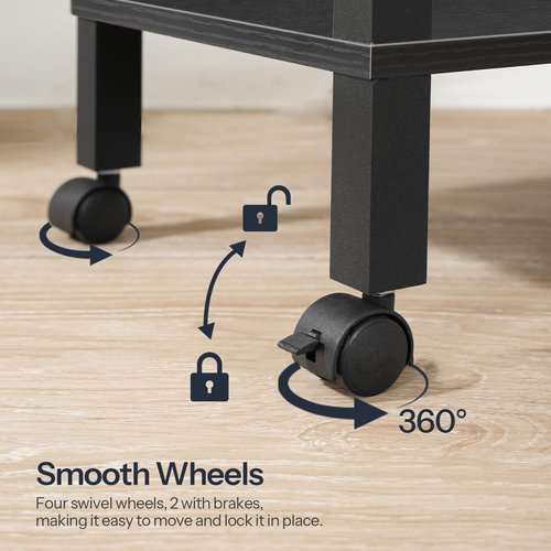 HOOBRO 2-Tier Printer Stand with Charging Station, Under Desk Printer Table, Printer Cart with Storage Shelves, Shelf for Small Spaces, for Home Office, Black BK38UPS01