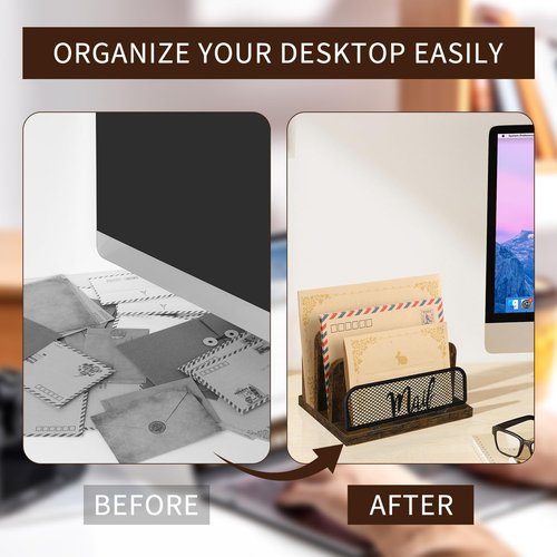 YINMIT Mail Organizer Countertop, Mail Holder, Desktop Mail Sorter, Letter Holder for Countertop, Bill Envelope Holder,Office Desk Organizers and Accessories for File Paper Folder