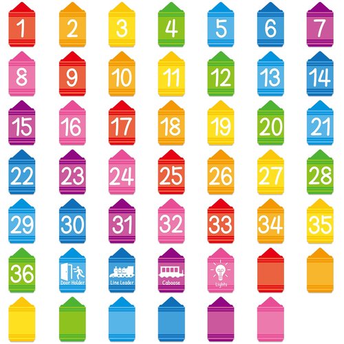 48Pcs Floor Stickers for Classroom Decorations Colorful Crayon Number Line Up Spots Stickers with Numbers 1-36 Crayon Shaped Decals Sitting Dots for Teachers Students Kindergarten Preschool Supplies