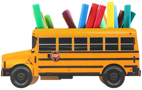 Pencils Organizer School Bus Pen Holder Creative DIY Multifunctional Desk Organizer 6 Compartments Office Desktop Stationery Mesh Table Supplies Organizer for Office School and Home (Wooden)