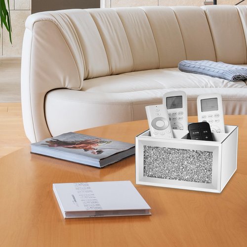 SWTHONY 360 Rotating TV Remote Control Holder Caddy Storage for Table, Silver Bling Crushed Diamond Organizer for Pens and Pencils, Make Up Brushes