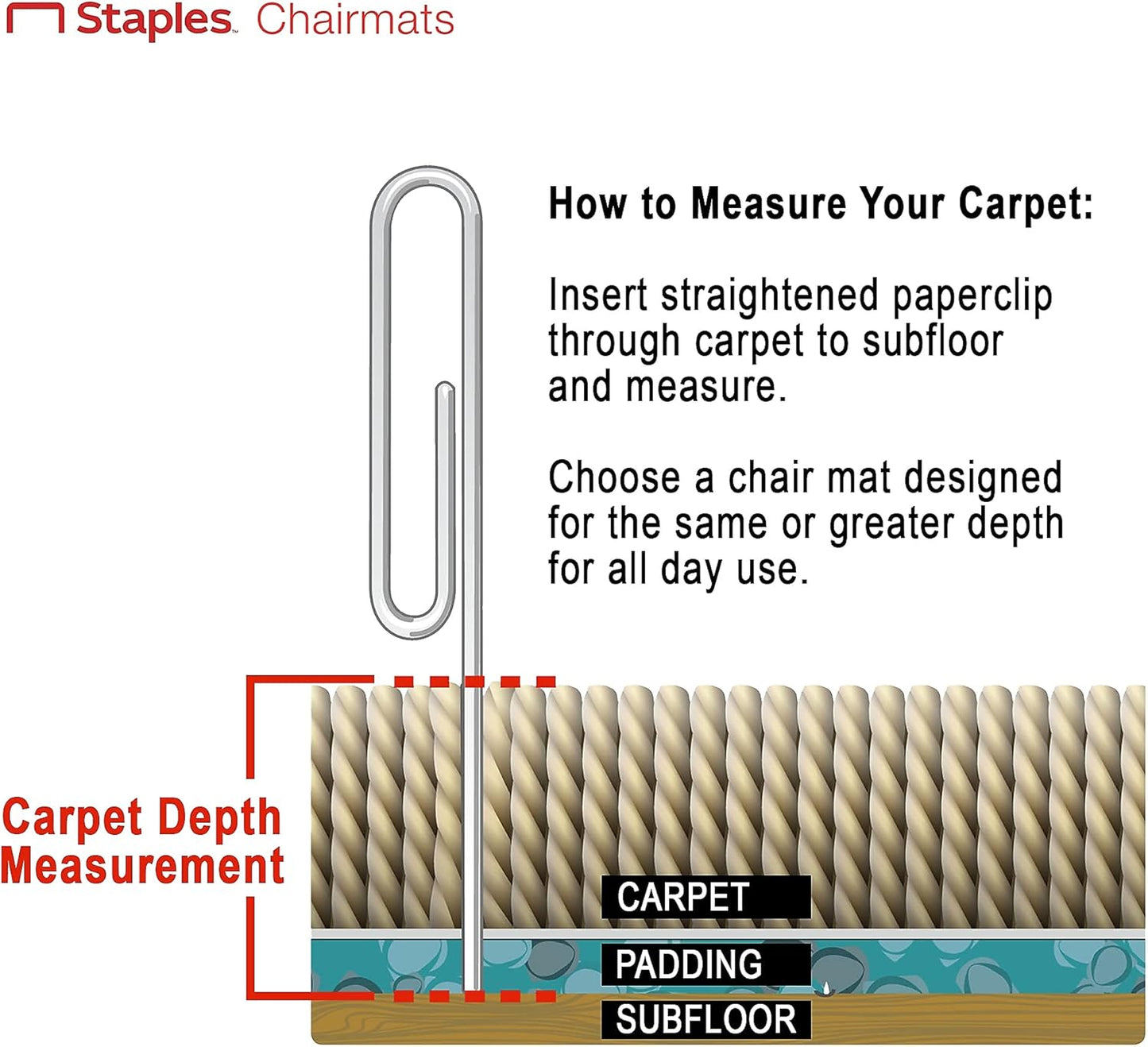 Staples Office Chair Mat - Clear Floor Protection for Medium-Pile Carpets | 53 x 45 Inch with Extended Coverage