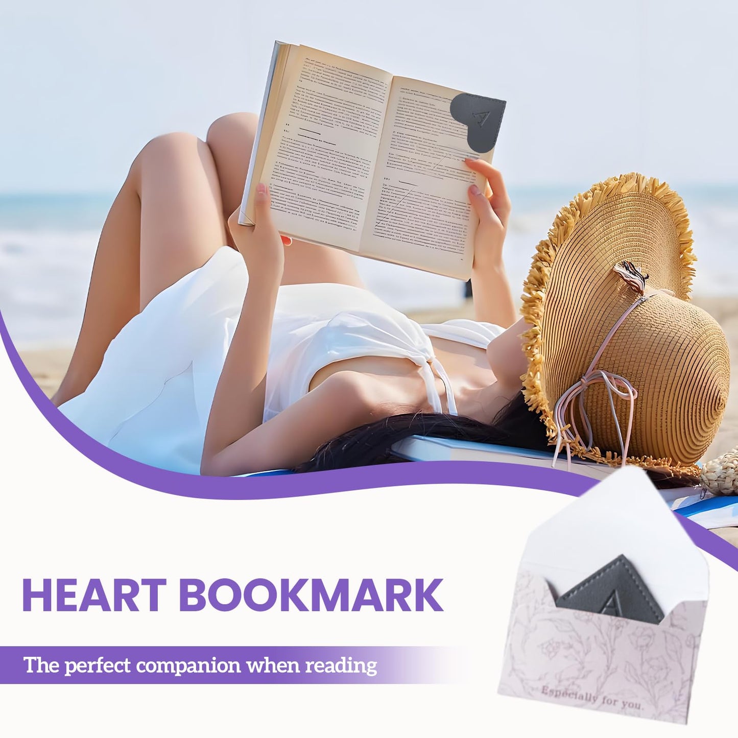 MOTEERLLU Personalized Leather Heart Bookmark with Initials, Handmade, Cute Custom Corner Book Marks for Reading Women, Teachers, Students, Book Lovers Gifts, Book Accessories (Black H)
