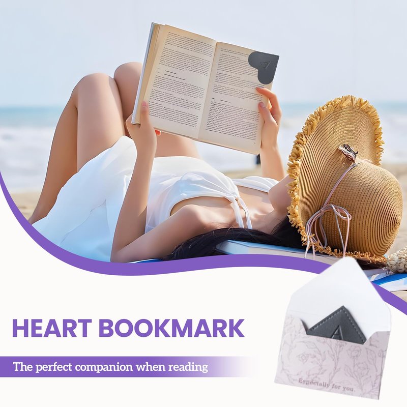 MOTEERLLU Personalized Leather Heart Bookmark with Initials, Handmade, Cute Custom Corner Book Marks for Reading Women, Teachers, Students, Book Lovers Gifts, Book Accessories (Black D)