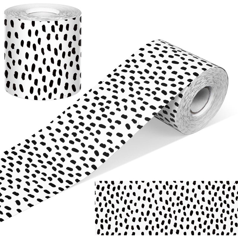 Zonon 65 Feet Bulletin Board Borders Black Messy Dots Striped Grid Borders Decorative Straight Scalloped Wavy Rolled Trim Classroom Back to School Decor
