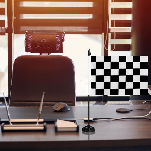Mindsoft 12 Pcs Black and White Checkered Racing Stick Flag Checkered Flag Sets Mini Racing Office Table Stick with 12" Solid Pole Black Stand Base Decorations for Desk Car Party