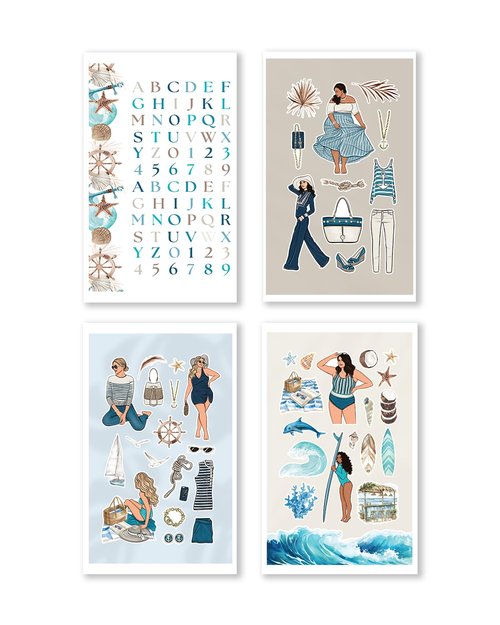 Rongrong Nautical Summer Planner Stickers Book for Planners, Journals, Calendars and Scrapbooks – Hand Drawn Designs – 24 Pages – Beachy, Fun & Functional Summer Planning Stickers