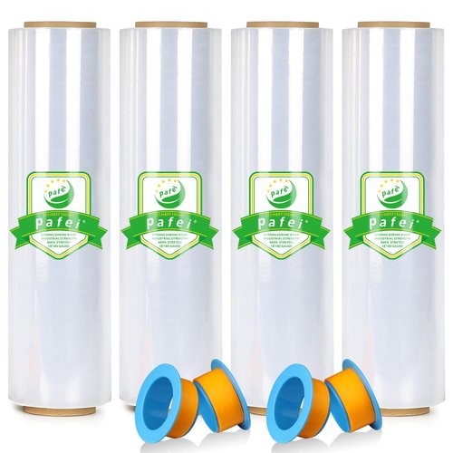 PAFEI 18" x 1500' Platic Stretch/Shrink Wrap Roll - 80 Gauge Industrial Shrink Wrap for Moving, Heavy Duty 800% Stretch for Pallets, Packing, Shipping&Furniture Protection-4 Rolls